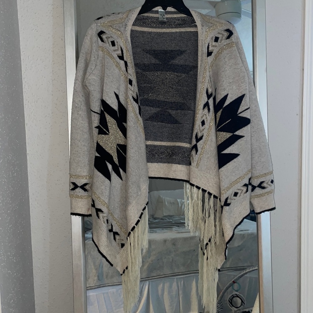Tea & cup tribal print sweater/ cardigan
